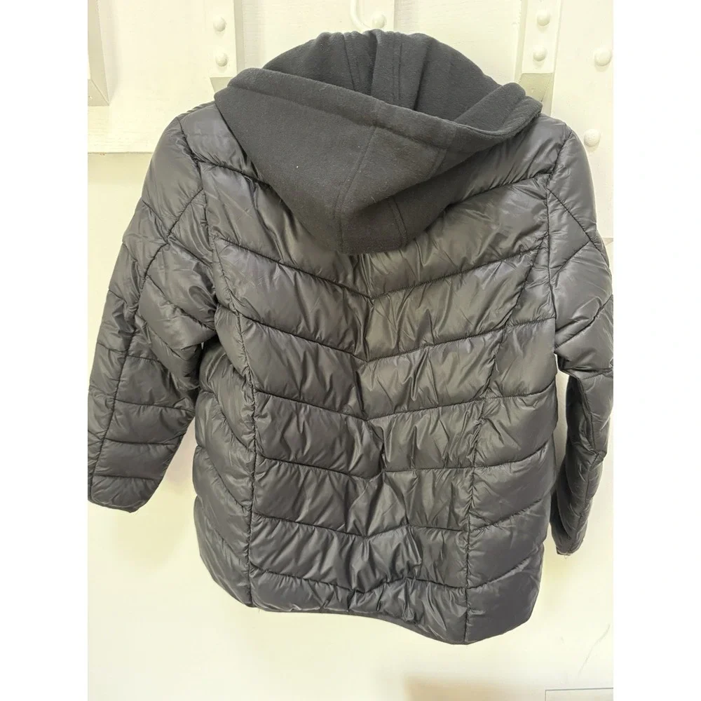GUESS Los Angeles Boys Hooded Black Puffer Jacket Nylon Zip Size 12